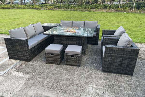 10-Seater Rattan Garden Set with Fire Pit