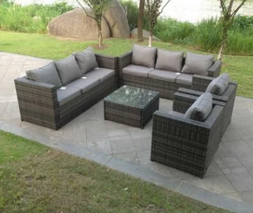 Nottingham 8 Seater Outdoor Rattan Garden Furniture Lounge Sofa Chair Table Set In Dark Grey